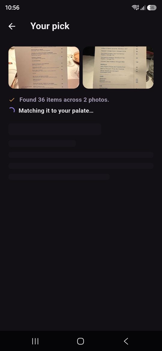 TasteScan reading 36 items across two photos